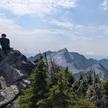 View of Sperry Peak summit, with Vesper Peak visible in the centre of the photo