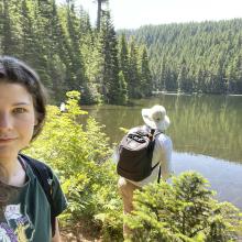 Myself and KK7DAK in front of a lake on route on the hike
